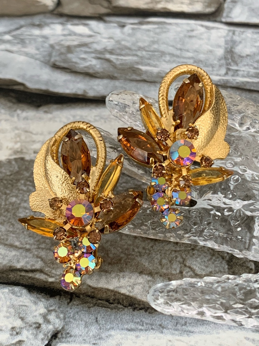 Vintage Juliana DeLizza Elster D&E Leaf Florette Wire Ear Climber Clip Earrings - Picture 5 of 8